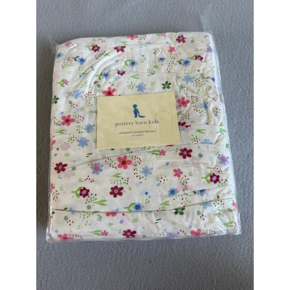 Pottery Barn Kids Meadow Flowers Percale Crib Bedskirt Floral White 3937059 NIP
